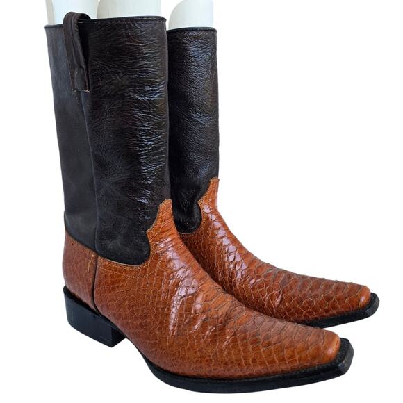 Don Roberto Boots Mexican Leather Botas Brown Reptile Cowboy Point Toe 27.5 8.5 - Picture 1 of 12